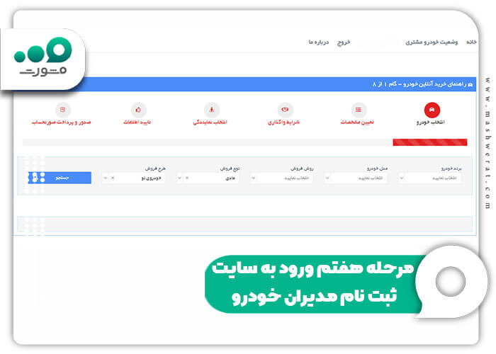 مرحله هفتم ورود به سایت ثبت نام مدیران خودرو