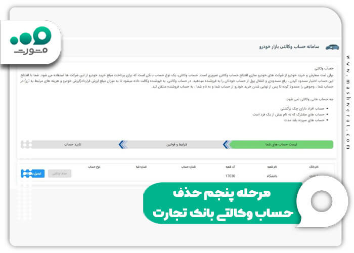 مرحله پنجم حذف حساب وکالتی بانک تجارت