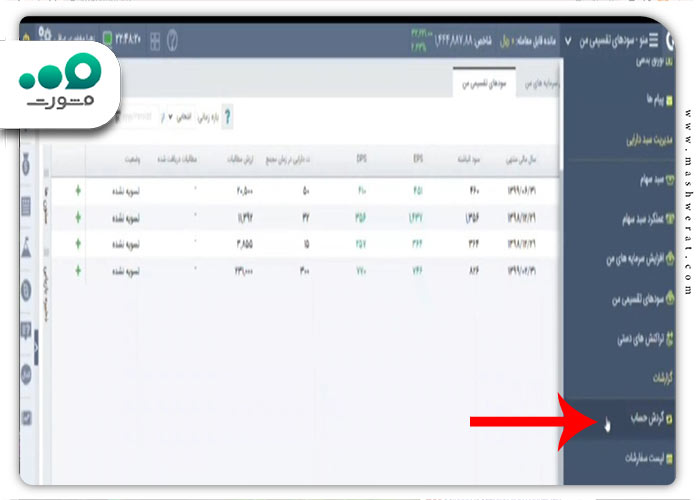 انتخاب گزینه گردش حساب