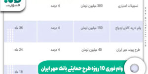 وام فوری 10 روزه طرح حمایتی بانک مهر ایران