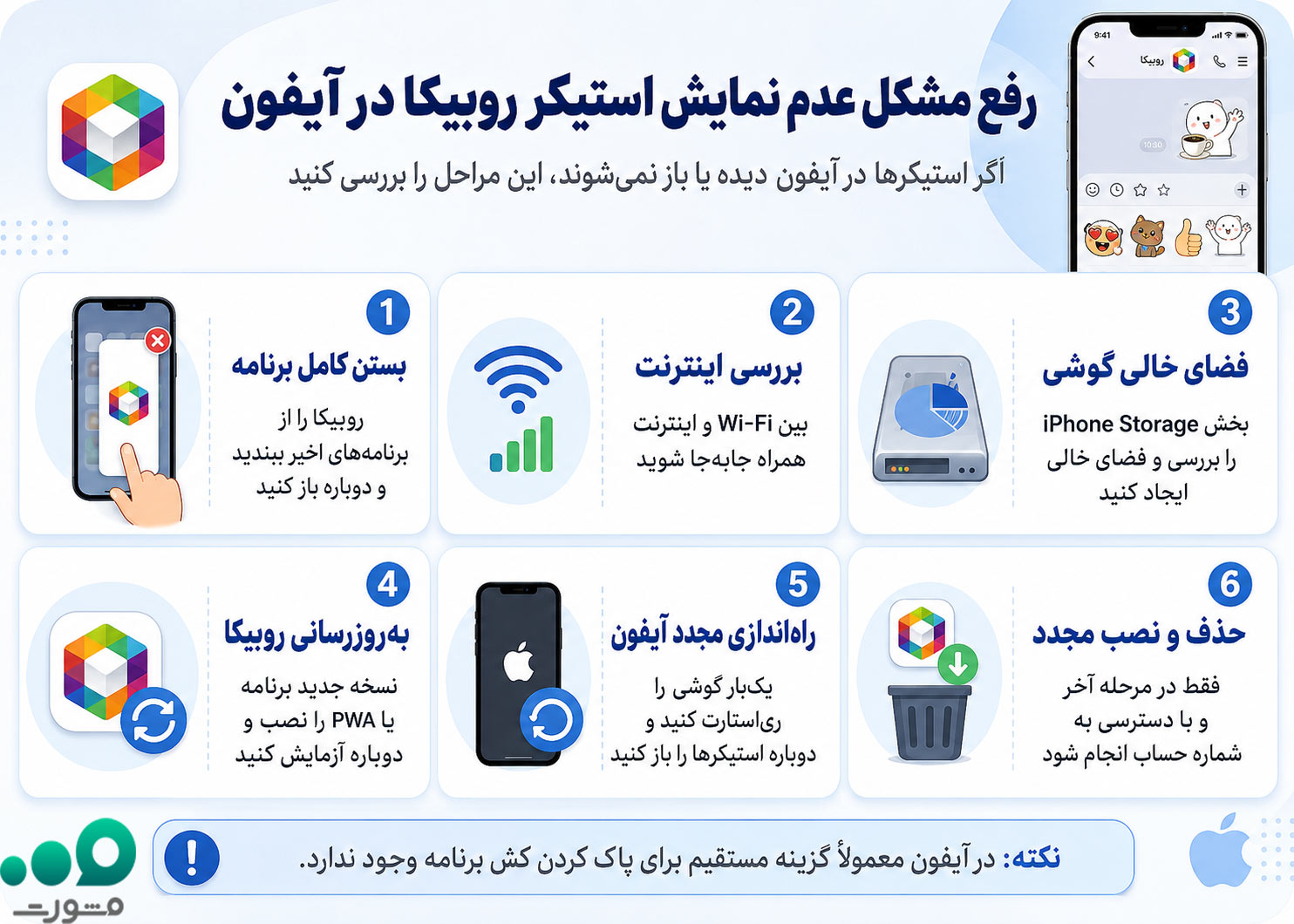 رفع مشکل استیکر روبیکا در آیفون